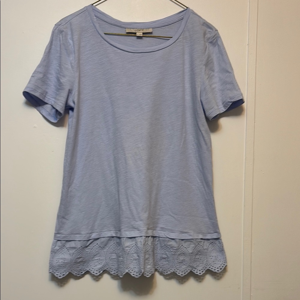 LOFT Blue Embellished Short Sleeve Tee